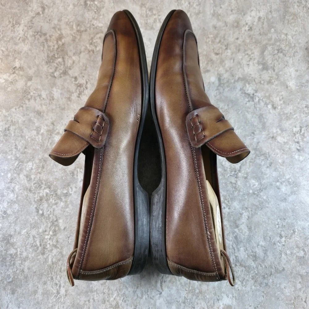 Magnanni Ramiro II Penny Loafer Shoes 18041 Brown Rustic Tan Leather Mens 13 M